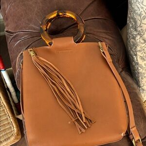 Anthropologie Tan Handbag with Tortoise Shell Handle
